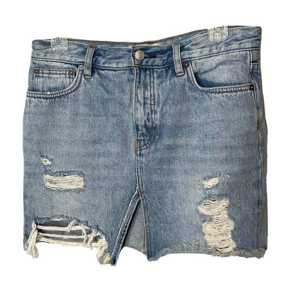 we the free people skirt 27 blue denim distressed split cut off mini Jean - Picture 4 of 4